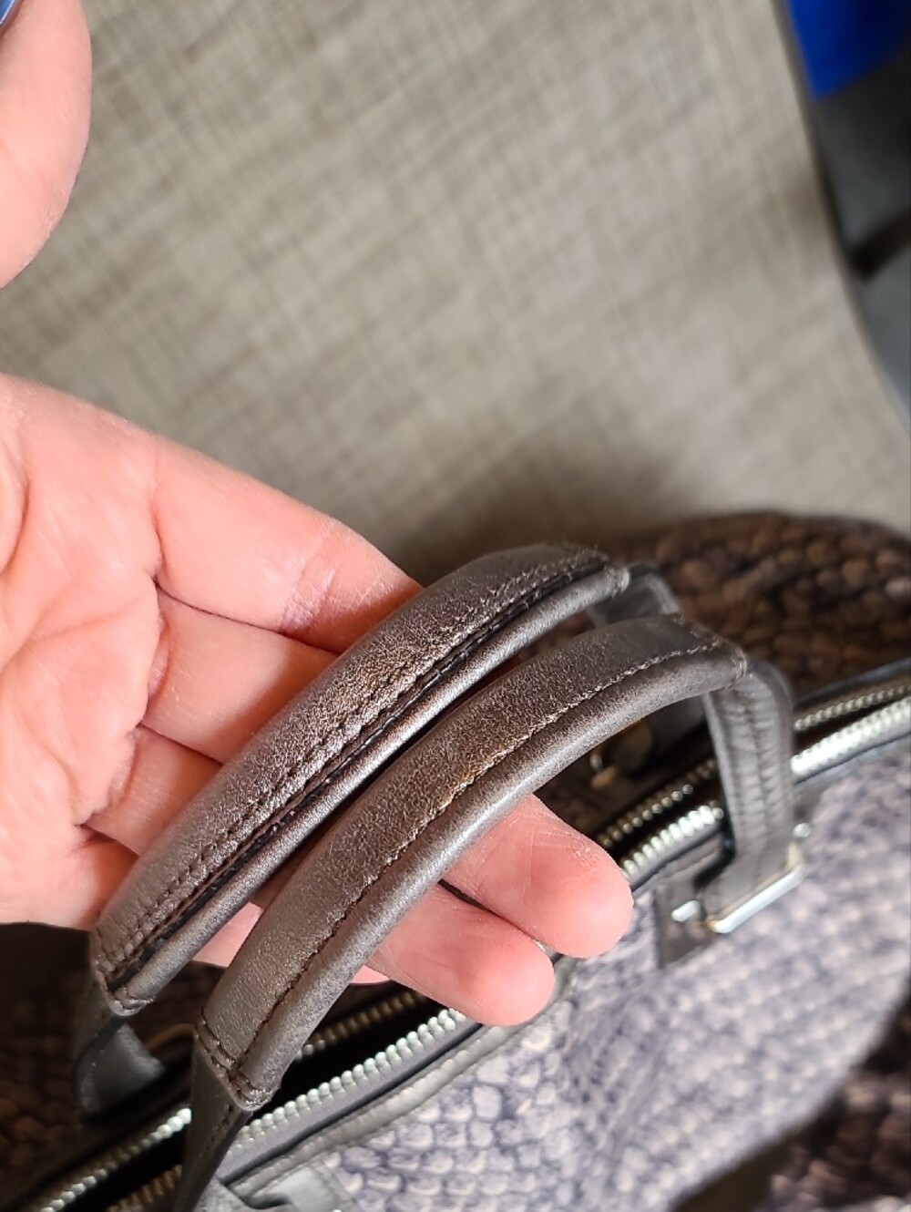 Coach Metallic Snake-Print Satchel in Silver and Taupe - Picture 8 of 10